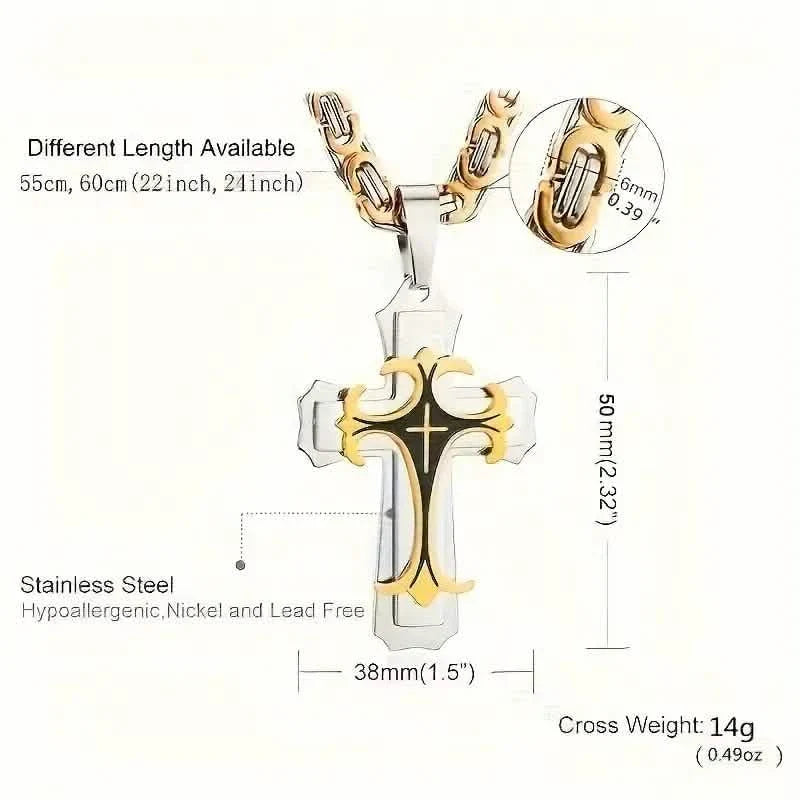 Vintage-Inspired Men's Flat Handmade Cross Pendant Necklace
