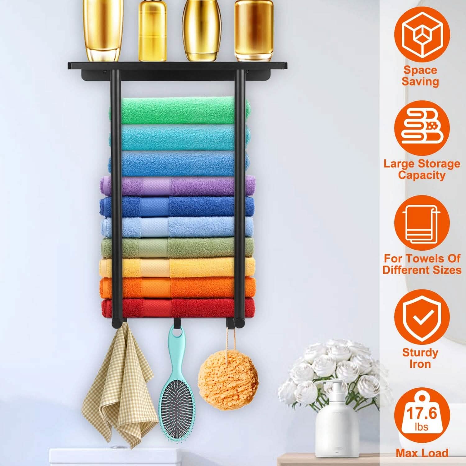 Wall Mounted Towel Rack for Rolled Towels