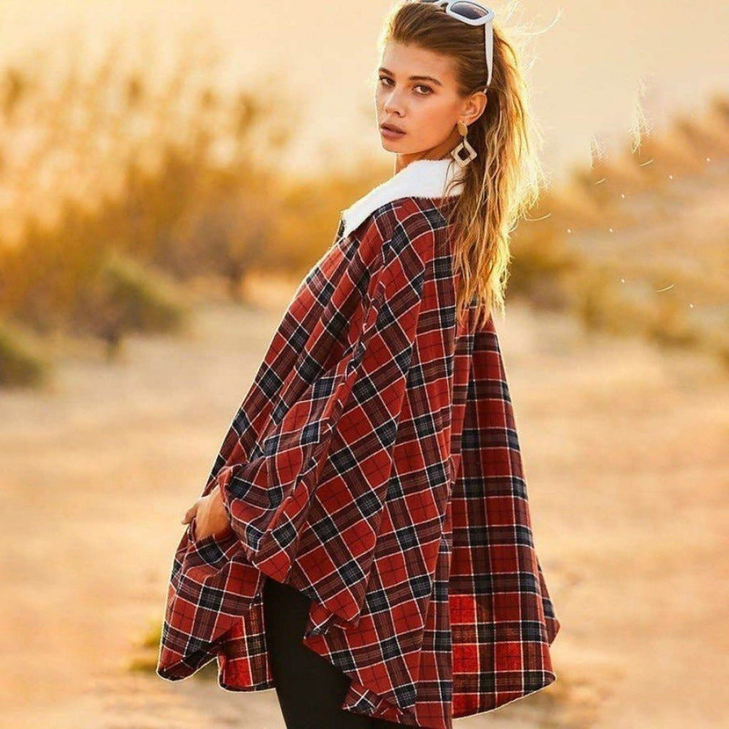 Winter Pocket Plaid Poncho