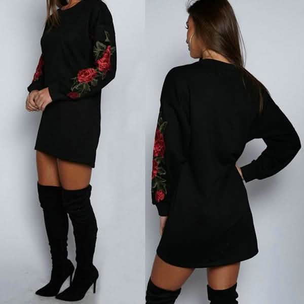 Women's Fashion Embroidery Long Sleeve Sweater Dress