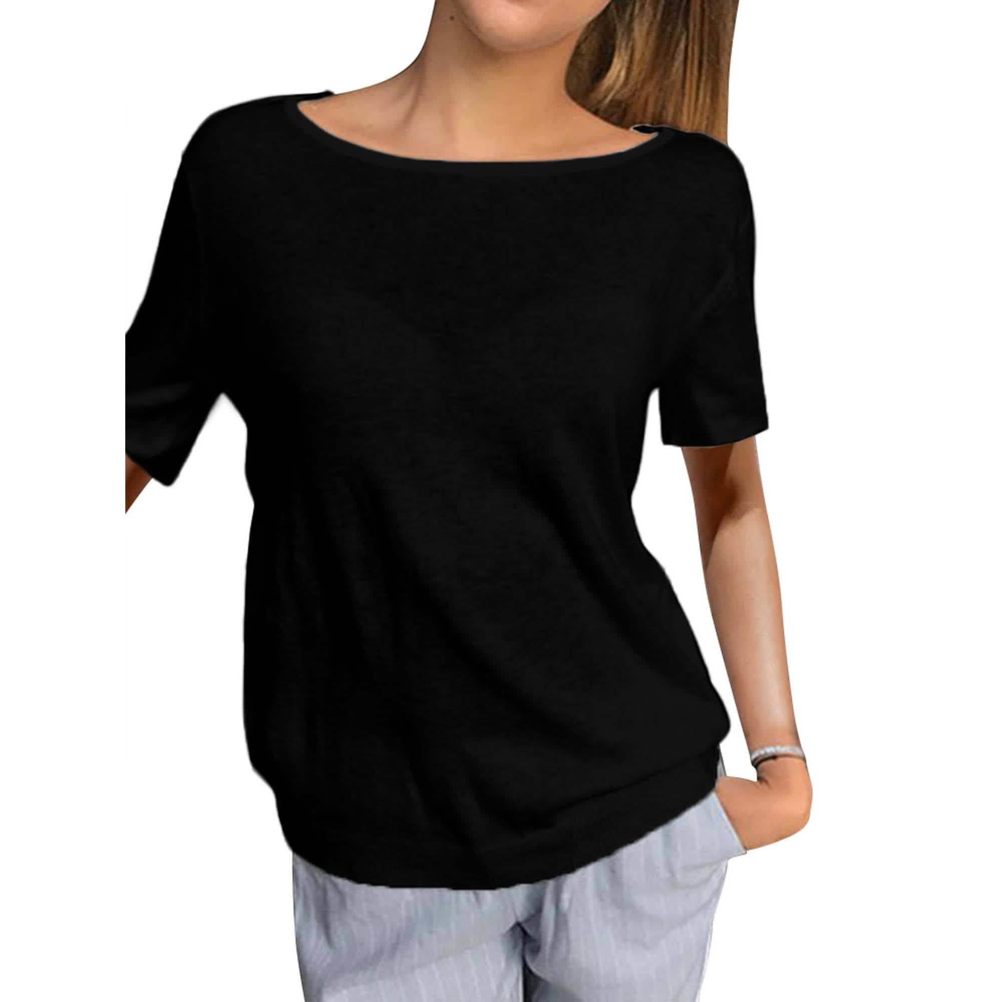 Women's Short Sleeve Back Lace Top Blouse
